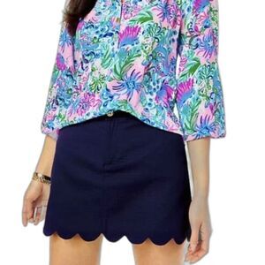 Lilly Pulitzer Colette Skort Women's Size 2 True Navy Scalloped Hem 100% Cotton